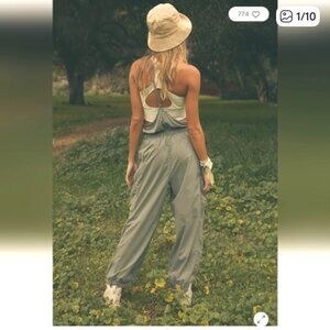 NEW FREE PEOPLE BACK PACKER TAN /SWAN onesie jumpsuit m xl